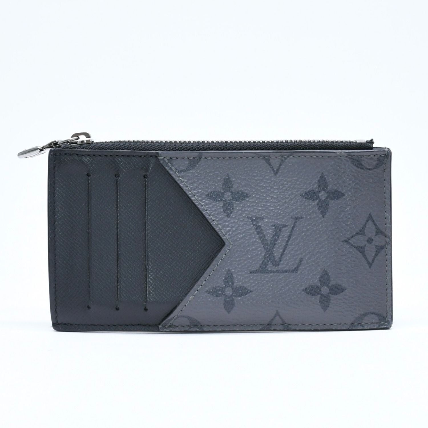 Louis Vuitton Taigarama Coin Purse Card Case Black Gray Silver