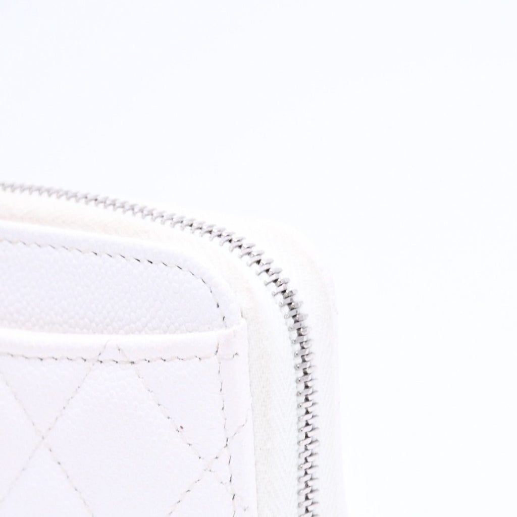 Chanel Classic Coin Purse Stand CC Logo Caviar Leather White Silver — view 8