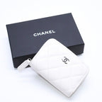 Chanel Classic Coin Purse Stand CC Logo Caviar Leather White Silver
