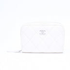 Chanel Classic Coin Purse Stand CC Logo Caviar Leather White Silver — view 2