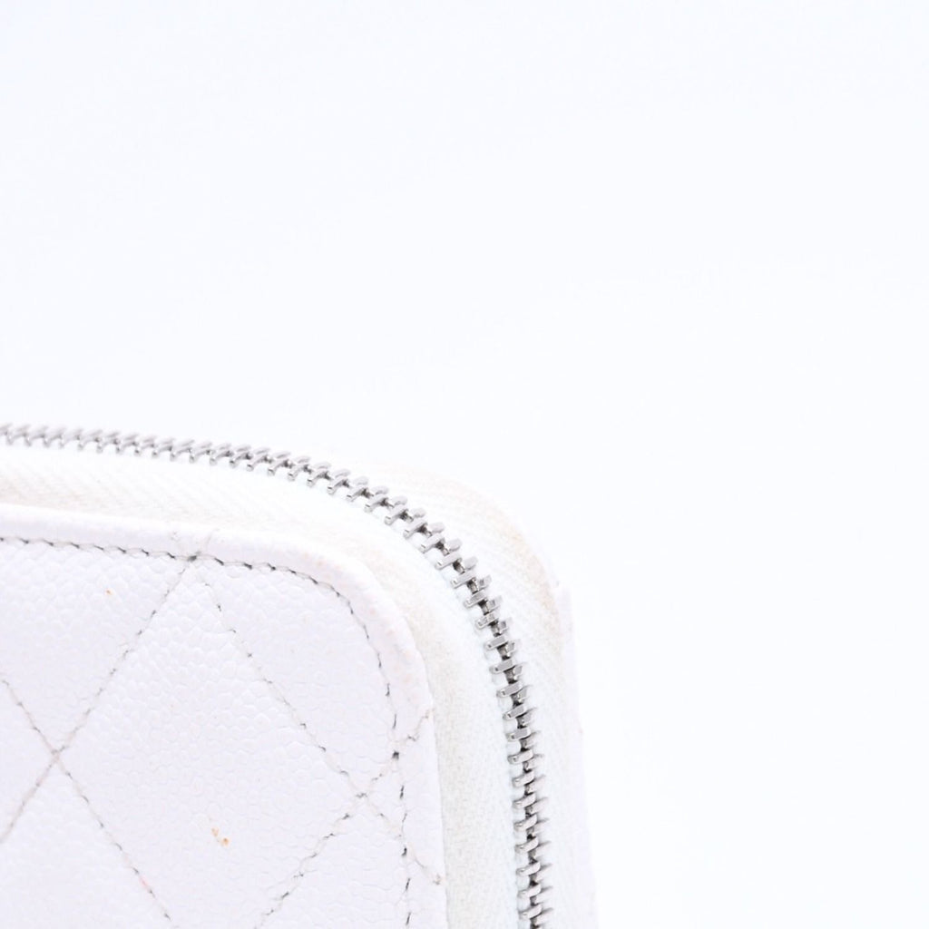 Chanel Classic Coin Purse Stand CC Logo Caviar Leather White Silver — view 4