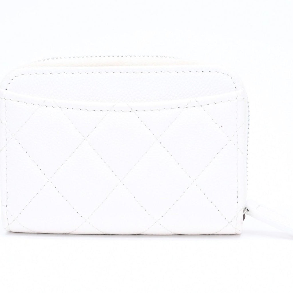Chanel Classic Coin Purse Stand CC Logo Caviar Leather White Silver — view 3