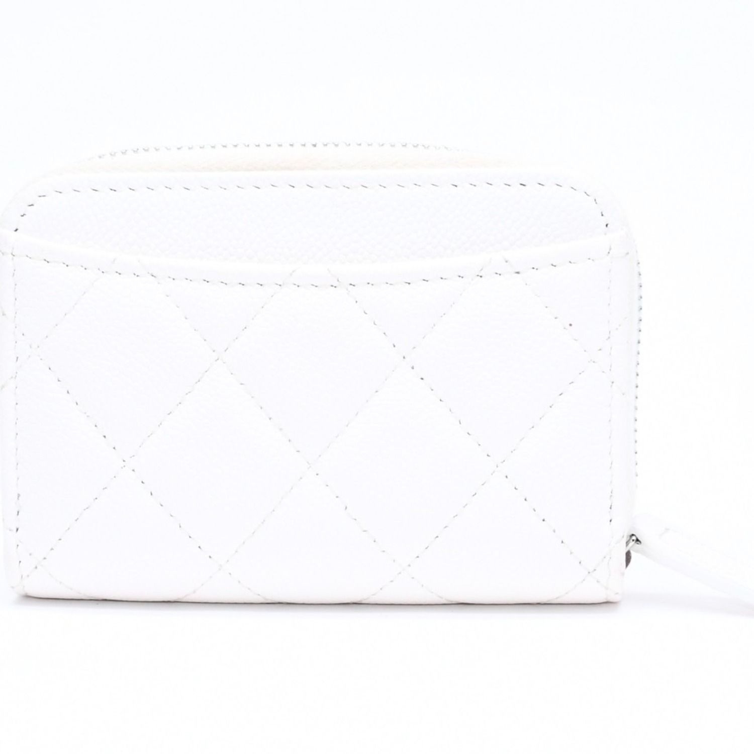 Chanel Classic Coin Purse Stand CC Logo Caviar Leather White Silver — view 3