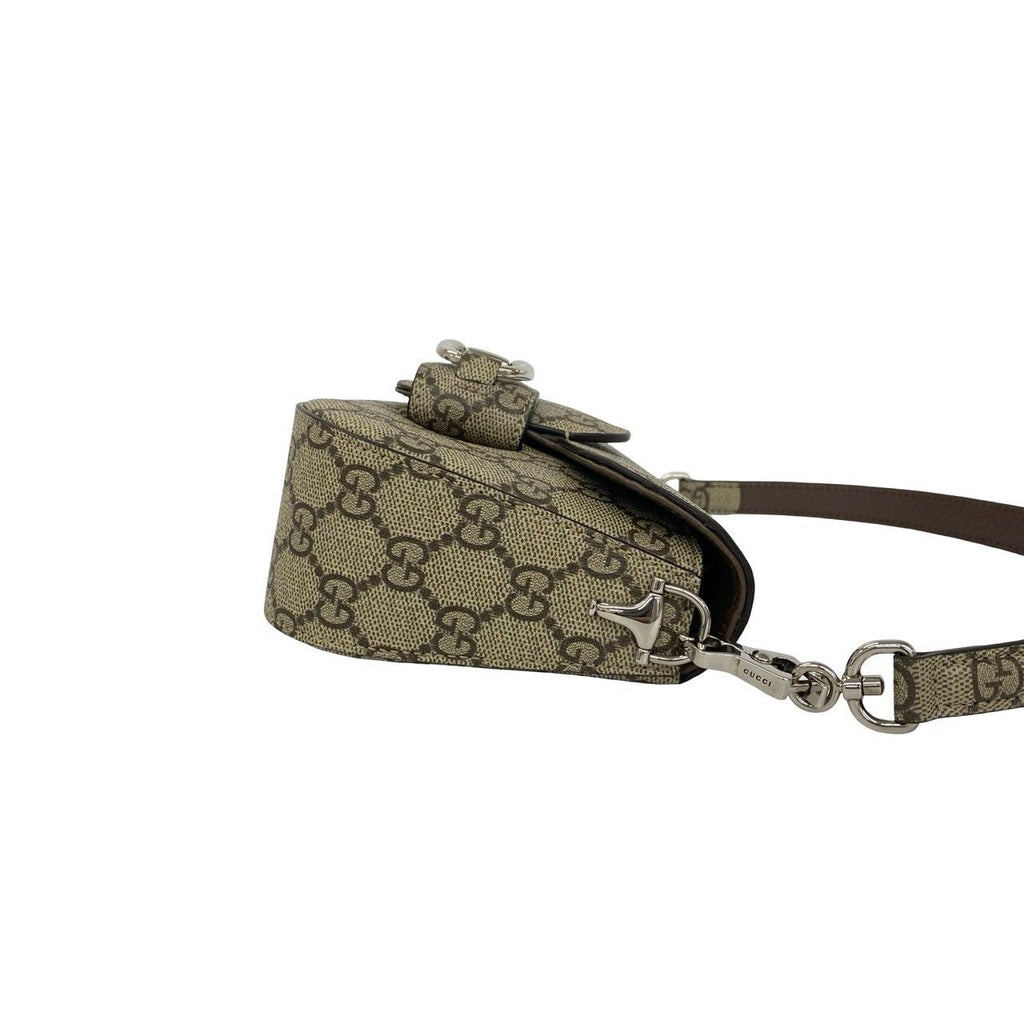 Gucci GG Logo Pattern Horsebit Leather Chain Shoulder Bag Brown — view 6