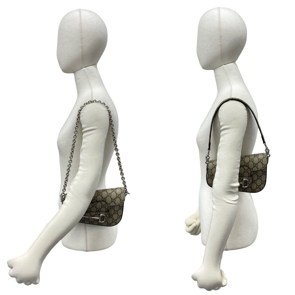 Gucci GG Logo Pattern Horsebit Leather Chain Shoulder Bag Brown — view 2