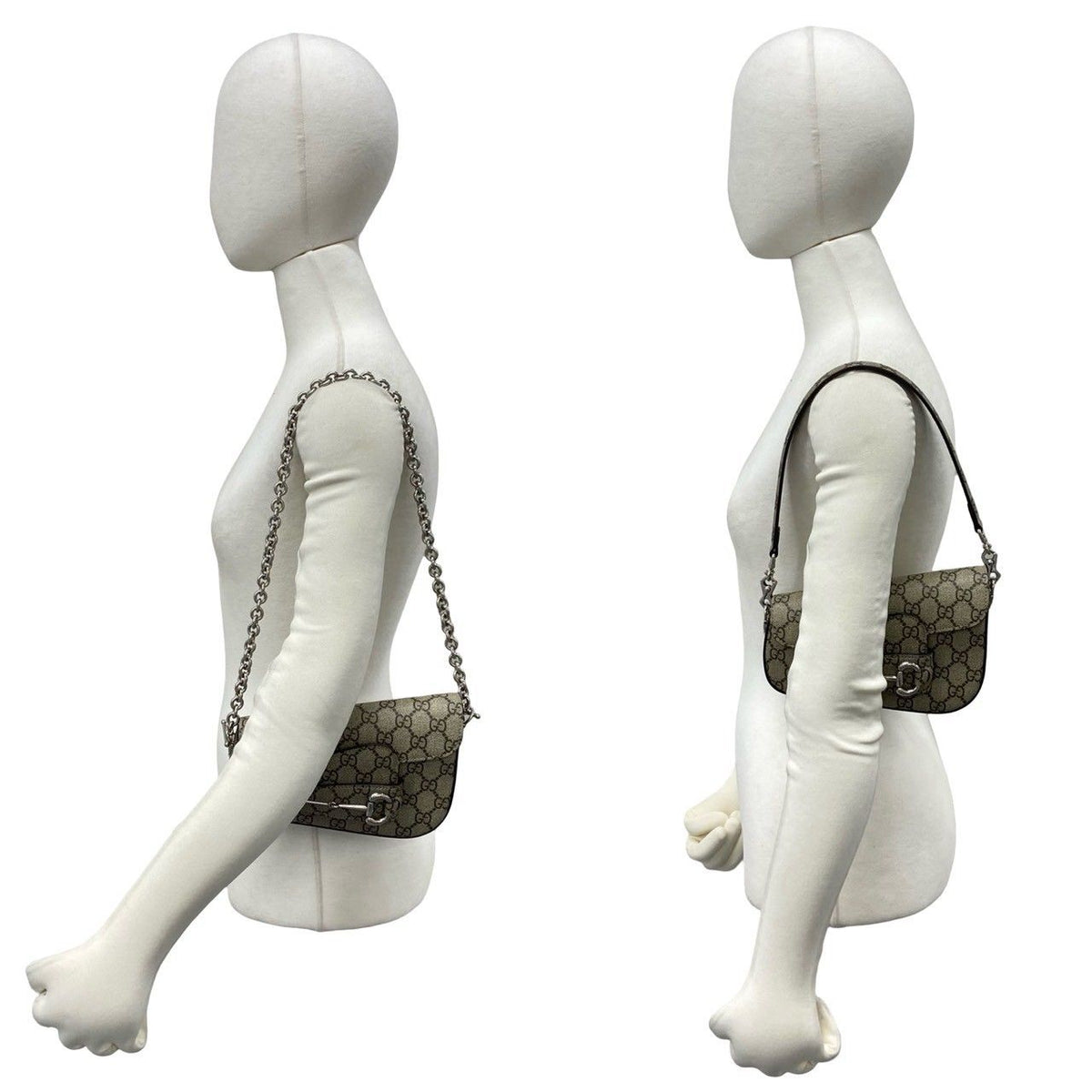 Gucci GG Logo Pattern Horsebit Leather Chain Shoulder Bag Brown — view 2