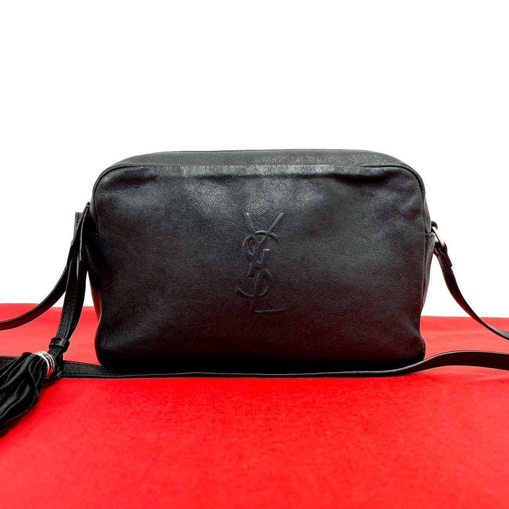 Saint Laurent Lou Camera Bag Small YSL Logo Embossed Leather Pochette Black