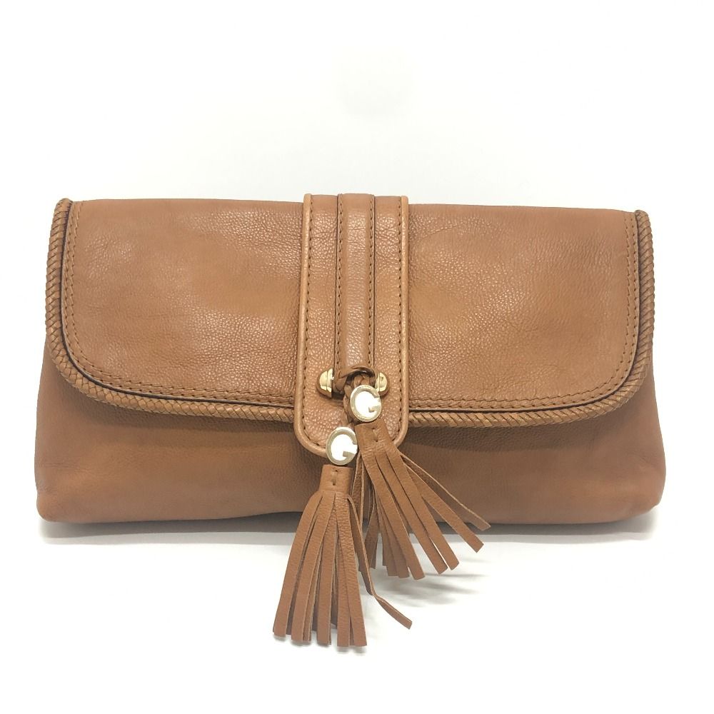 Gucci Clutch Marchech GG Tassel Leather Brown