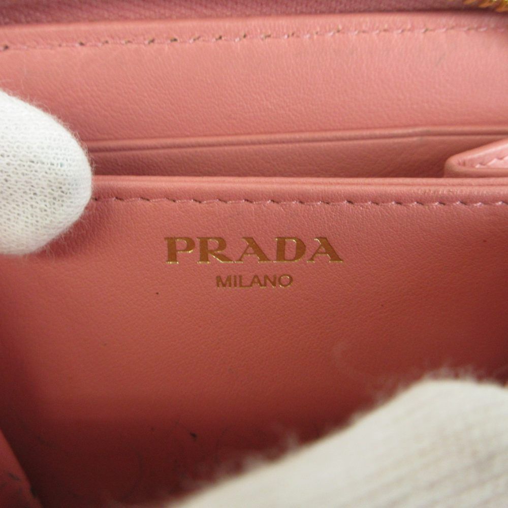 Prada Coin Purse Cowhide Saffiano Leather Zip Around Logo Gold Pink — view 4