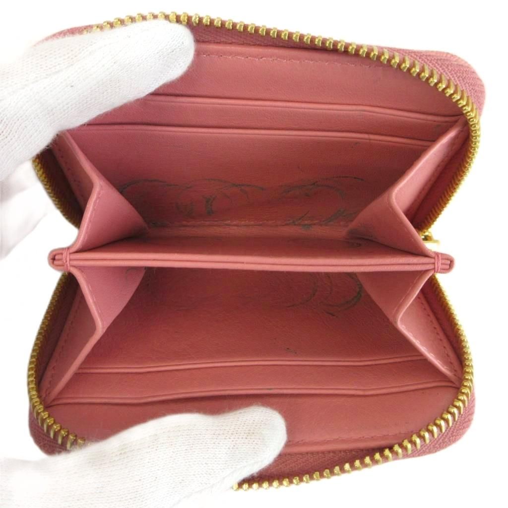 Prada Coin Purse Cowhide Saffiano Leather Zip Around Logo Gold Pink — view 3