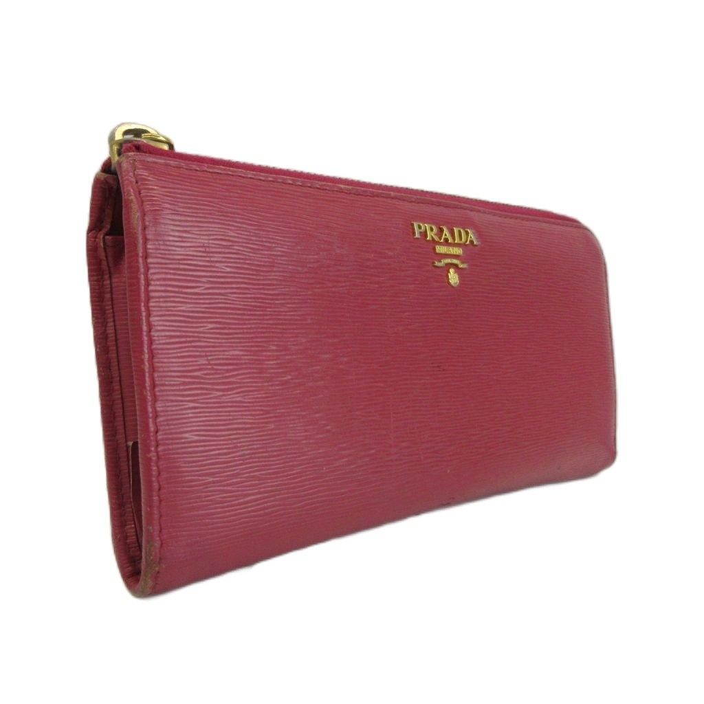 Prada Wallet Cowhide Vitello Move Leather L-shaped Zipper Logo Gold Pink — view 5