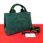 Prada Canapa Triangle Logo Canvas 2-Way Shoulder Bag Tote Green