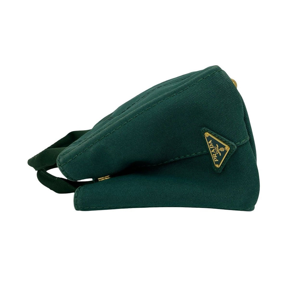 Prada Canapa Triangle Logo Canvas 2-Way Shoulder Bag Tote Green — view 5