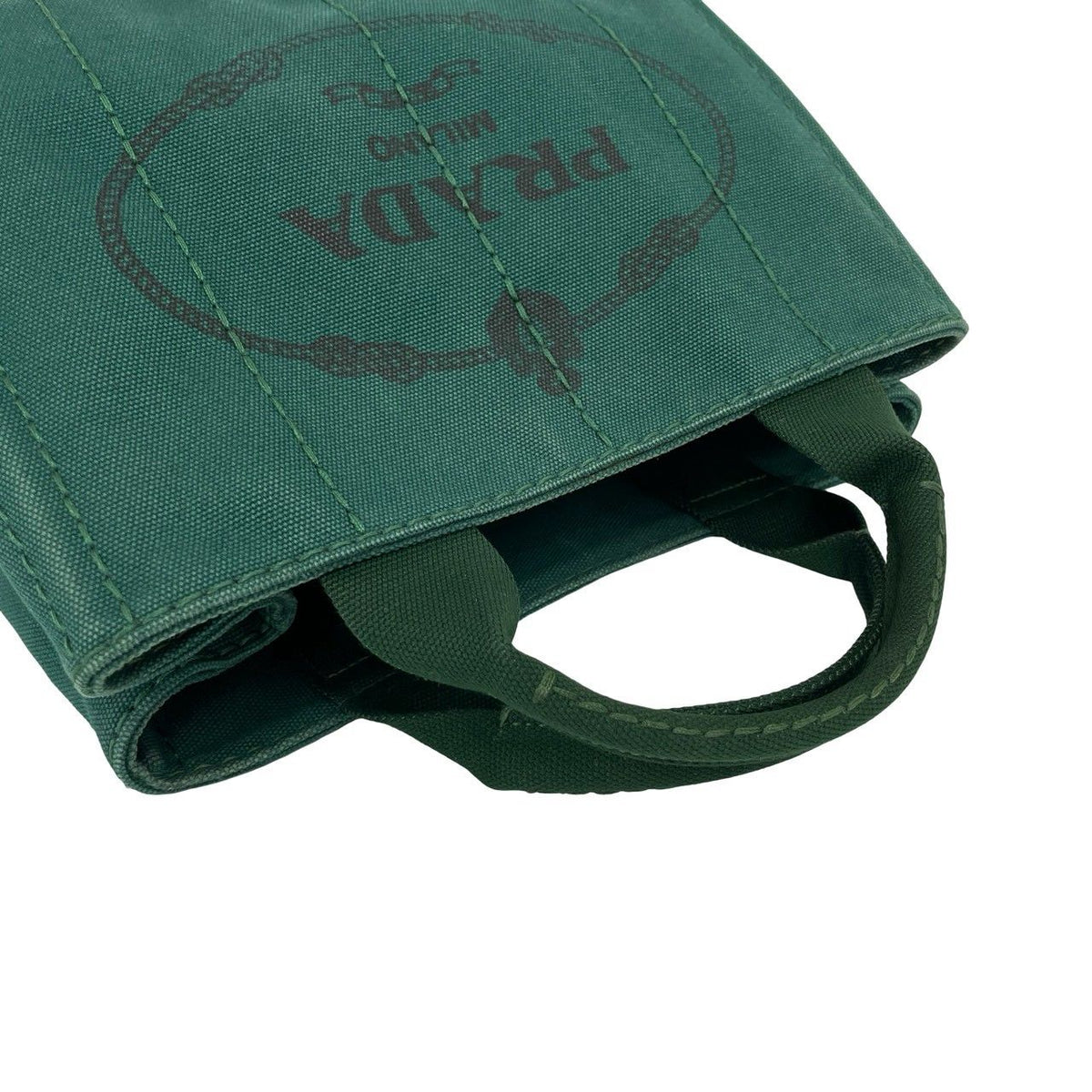 Prada Canapa Triangle Logo Canvas 2-Way Shoulder Bag Tote Green — view 4