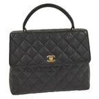 Chanel Quilted Top Handle Flap Bag Caviar Leather Black