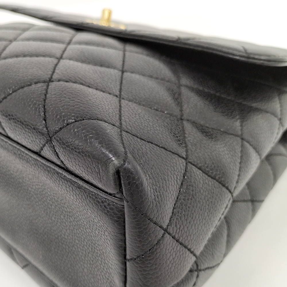 Chanel Quilted Top Handle Flap Bag Caviar Leather Black — view 3