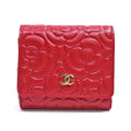 Chanel Trifold Wallet Camellia Red Caviar Leather CC Logo