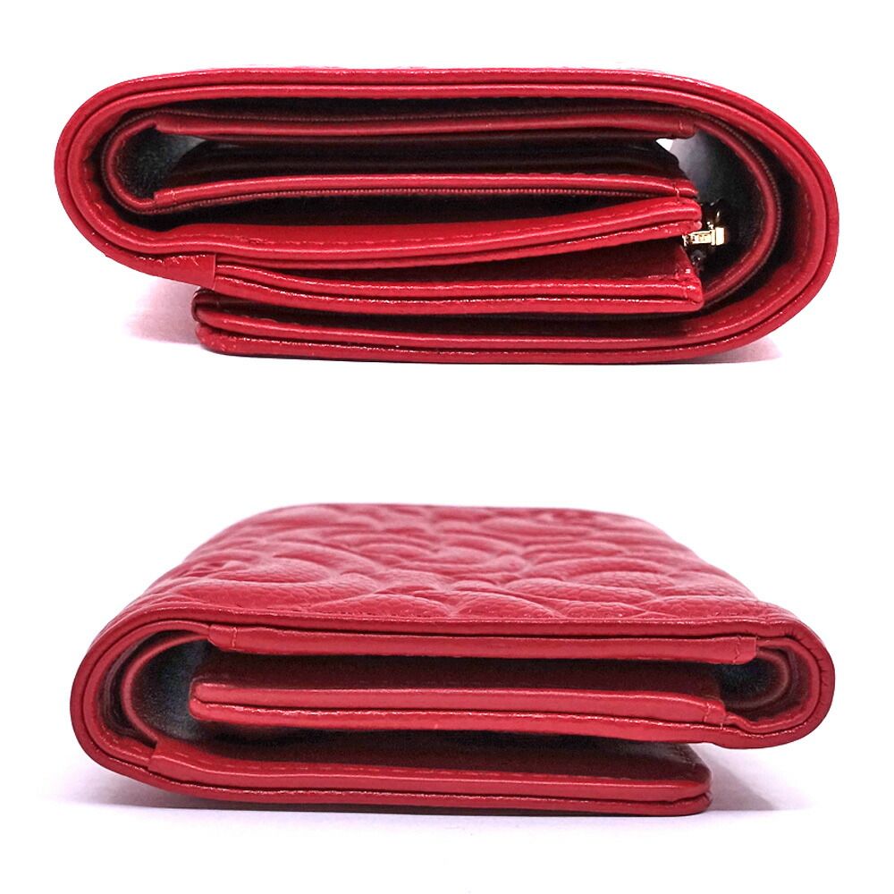 Chanel Trifold Wallet Camellia Red Caviar Leather CC Logo — view 4