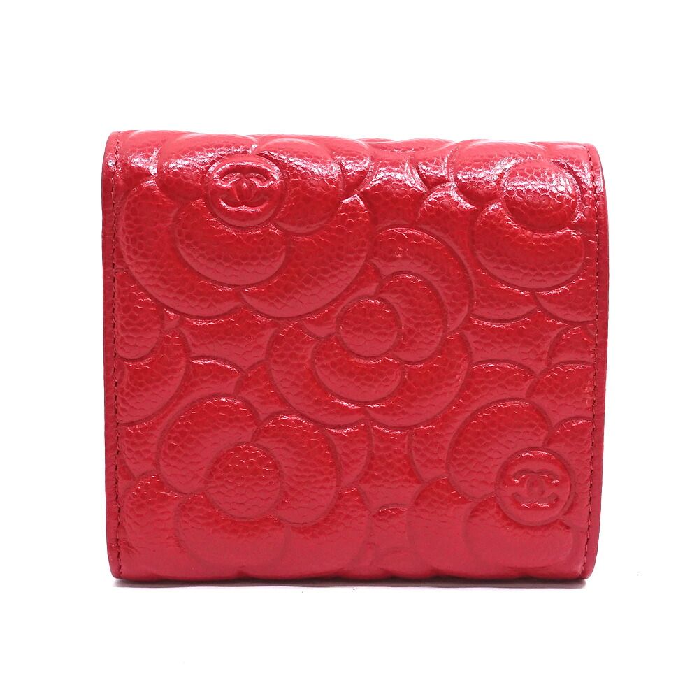 Chanel Trifold Wallet Camellia Red Caviar Leather CC Logo — view 2