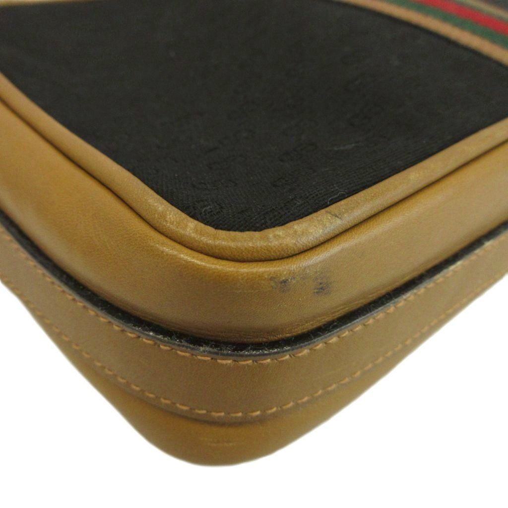 Gucci Vintage Clutch Canvas Leather GG Pattern Sherry Line Black Beige — view 7
