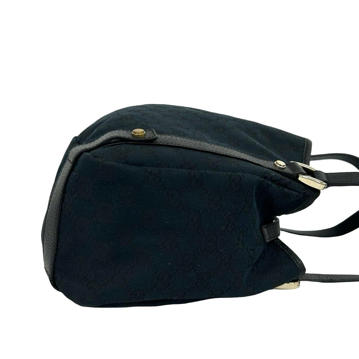 Gucci Vintage GG Pattern Logo Canvas Leather Tote Shoulder Bag Navy — view 6