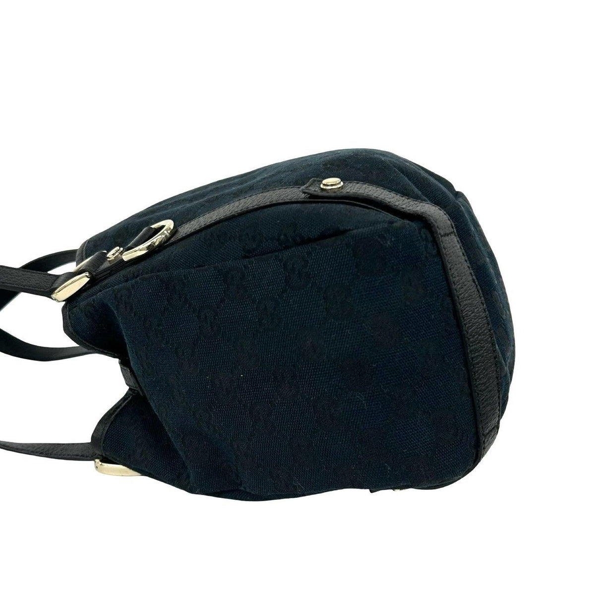 Gucci Vintage GG Pattern Logo Canvas Leather Tote Shoulder Bag Navy — view 5