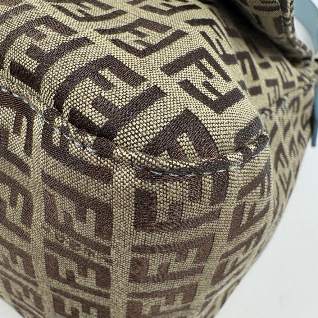 Fendi Shoulder Bag Zucchino Pattern Mamma Baguette Canvas Beige Light Blue — view 3