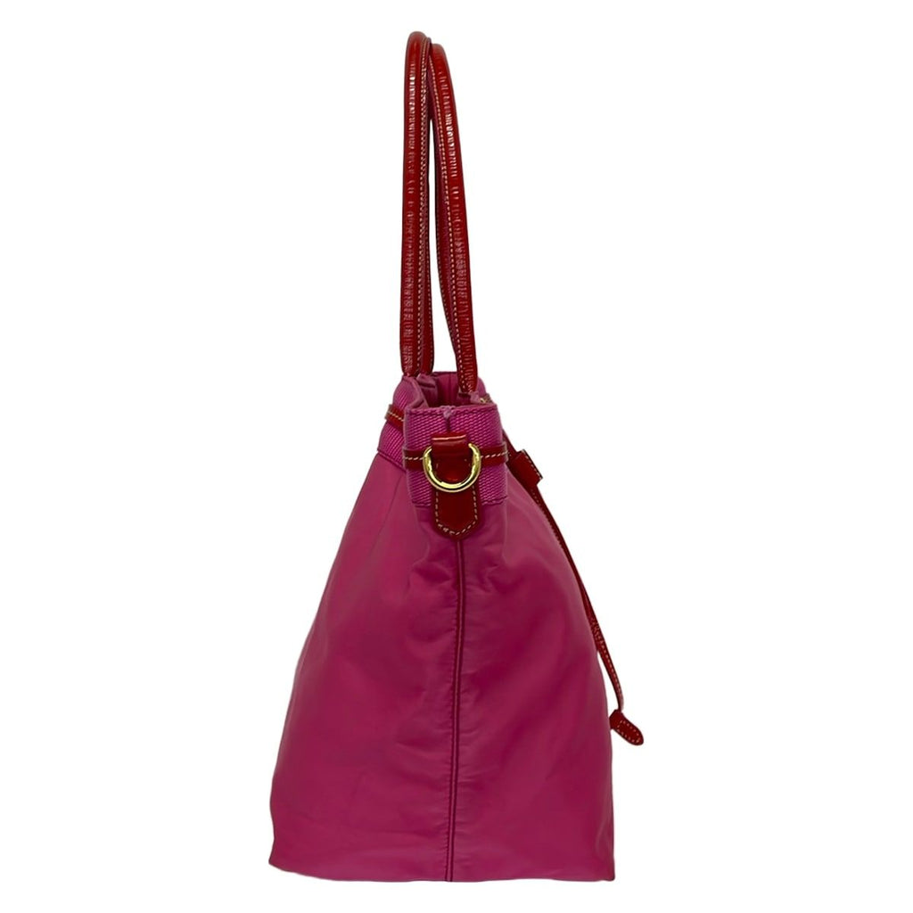 Prada Tote Bag Logo Jacquard Pink Red Leather — view 2