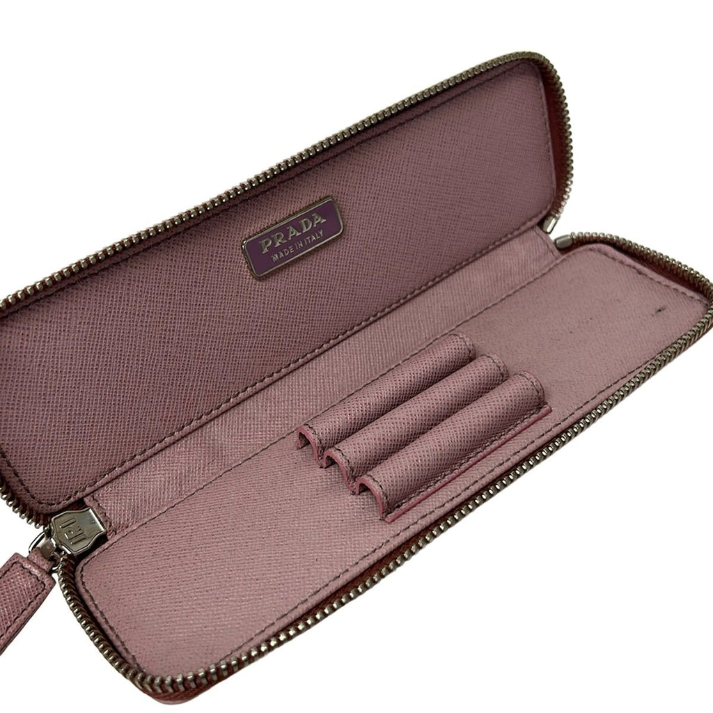 Prada Pen Case Pink Zip Around Leather — view 3
