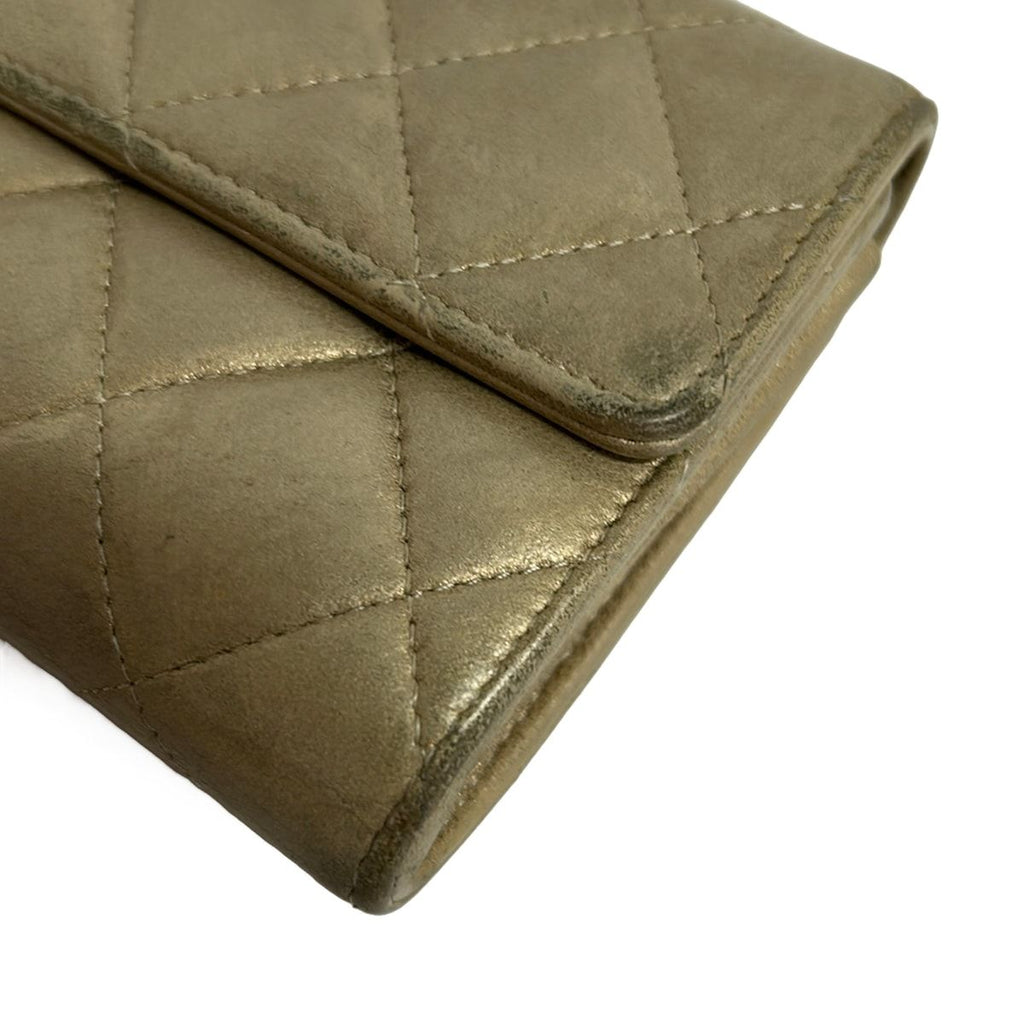 Chanel Wallet Quilted Beige Silver CC Logo Leather — view 6