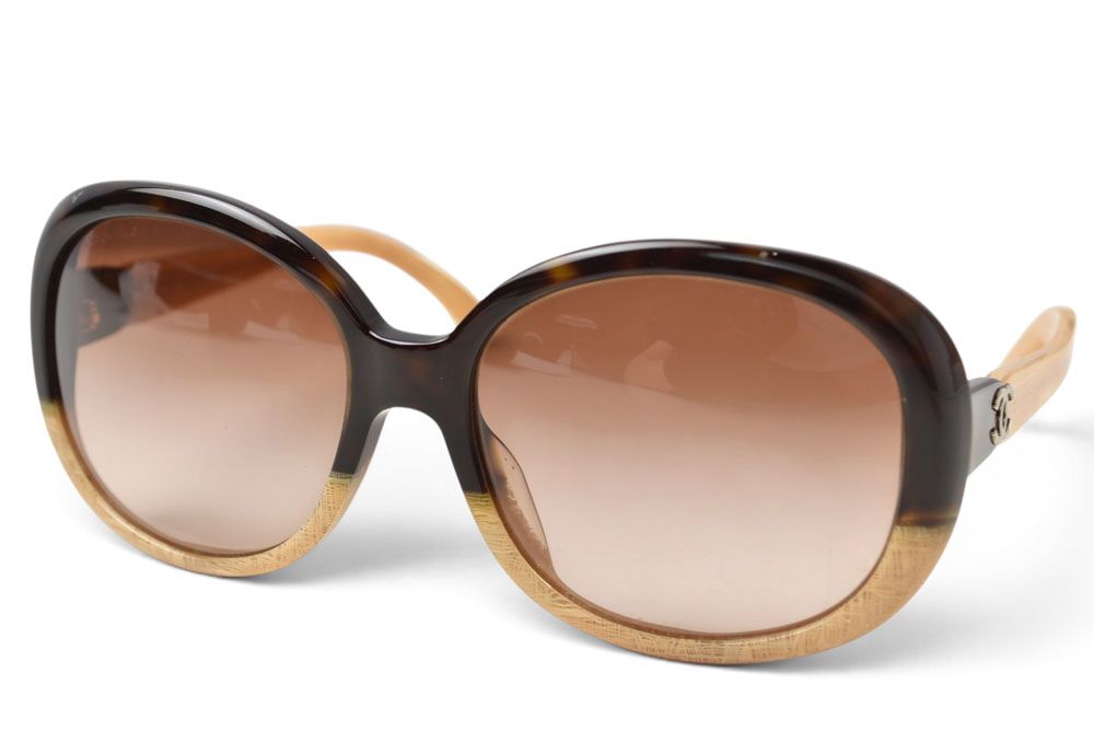 Chanel Sunglasses Eyewear CC Logo Bicolor Black Beige