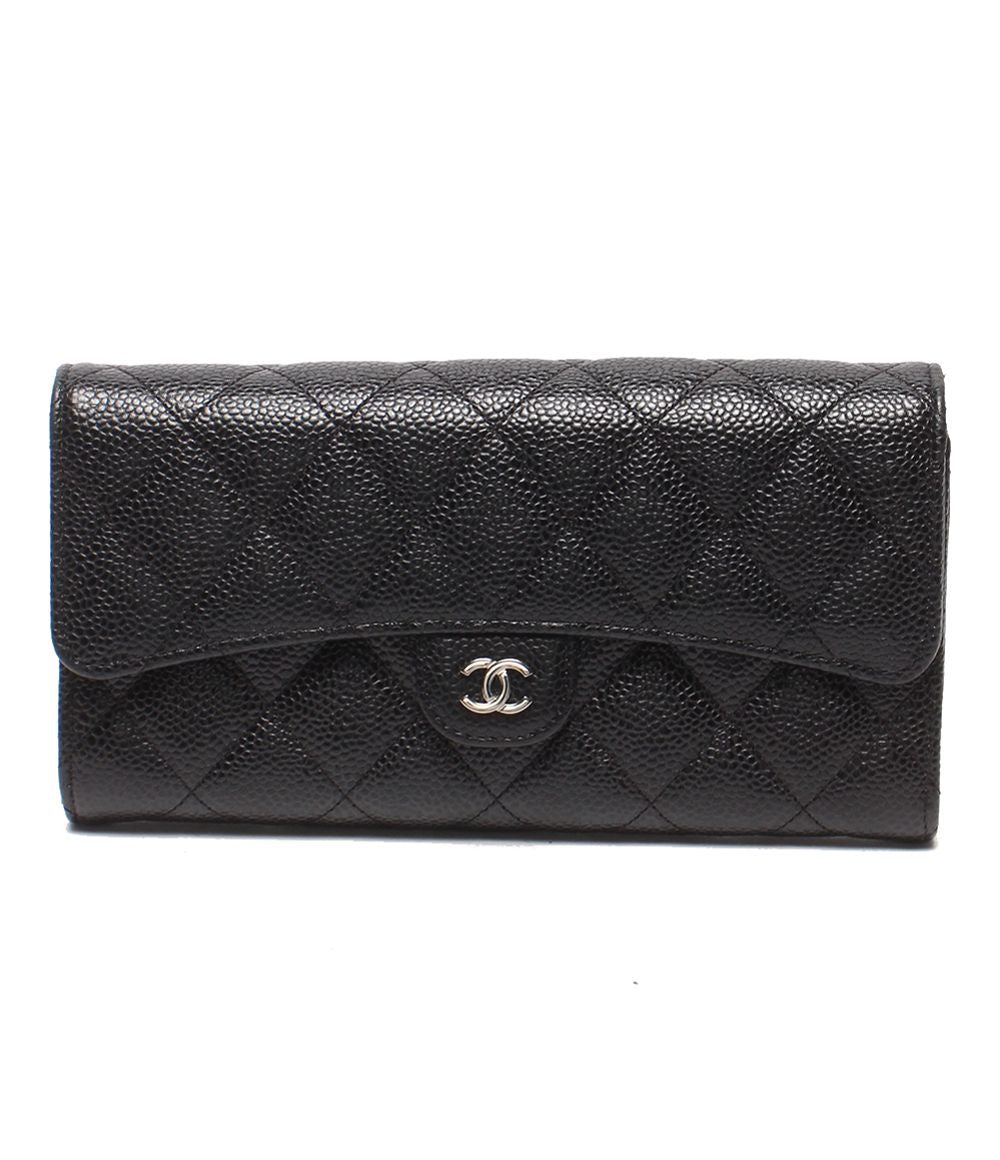 Chanel Wallet Silver Caviar Leather Quilted Classic Long Flap