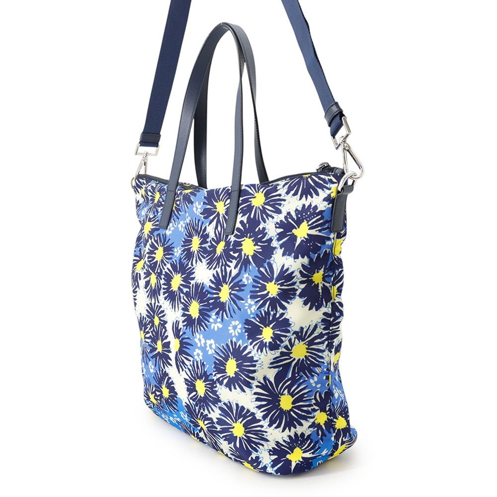 Prada Tote Flower Print Triangle Logo Nylon Leather 2-Way Shoulder Bag — view 2