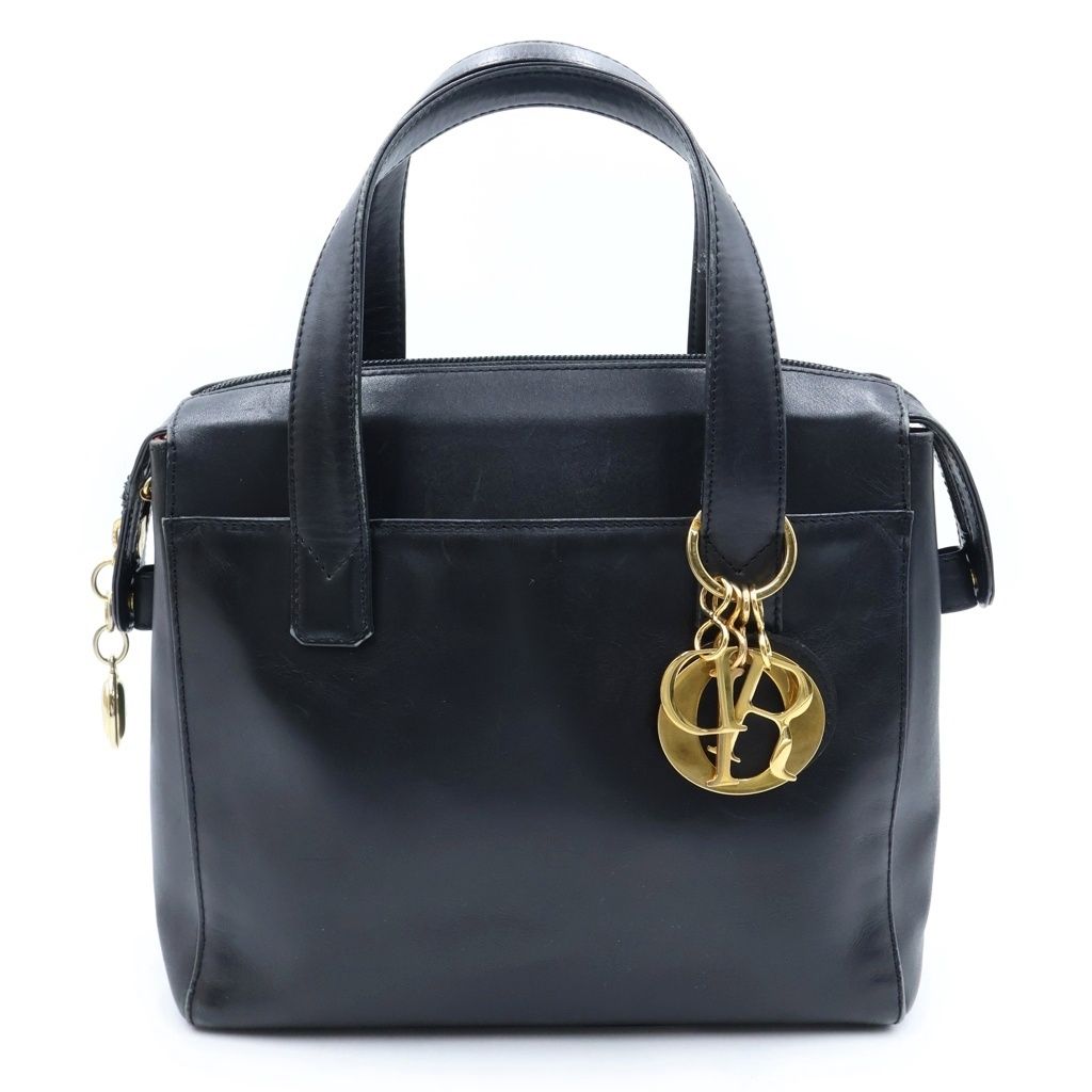 Dior 2-Way Shoulder Bag Black Leather Gold