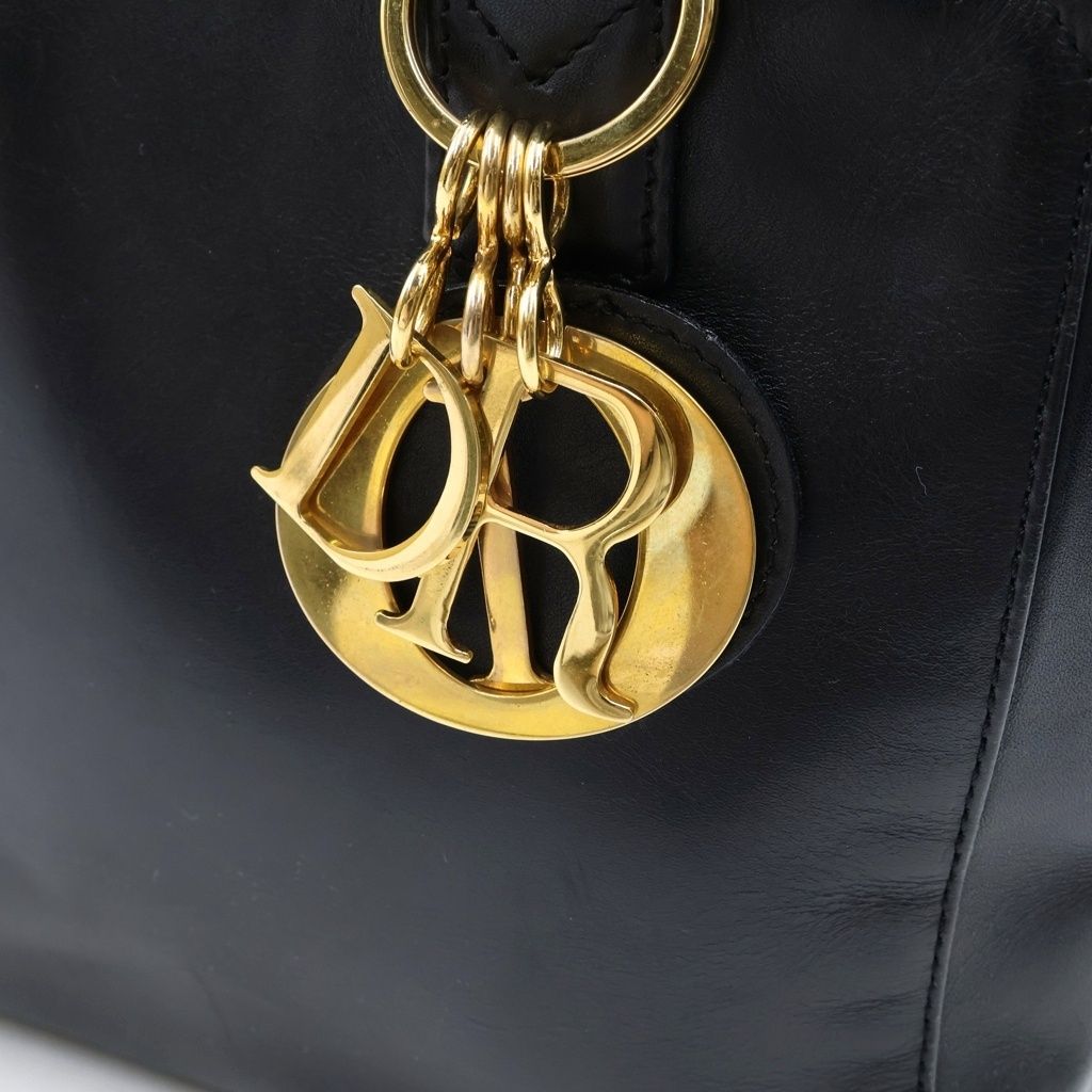 Dior 2-Way Shoulder Bag Black Leather Gold — view 8