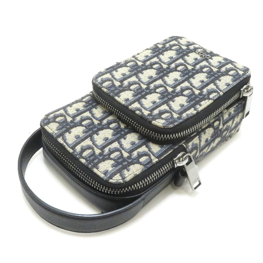 Dior Oblique Micro Pouch Navy Jacquard Leather Shoulder Bag — view 3