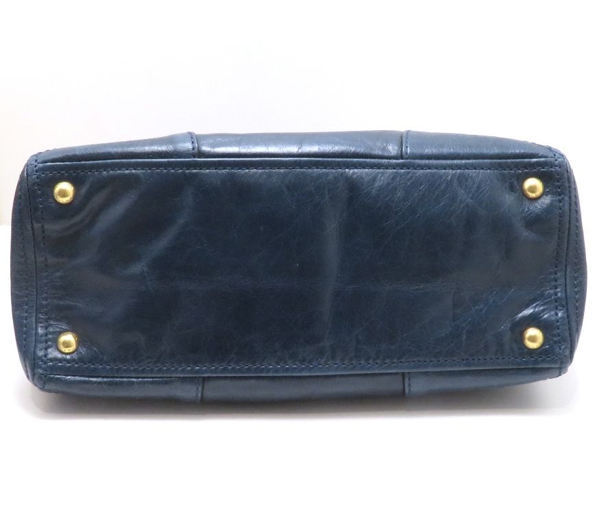 Prada Vitello Shine 2-Way Bag Blue Leather Handbag