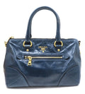 Prada Vitello Shine 2-Way Bag Blue Leather Handbag