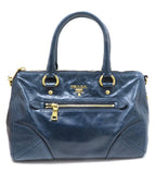 Prada Vitello Shine 2-Way Bag Blue Leather Handbag
