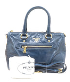 Prada Vitello Shine 2-Way Bag Blue Leather Handbag