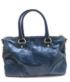 Prada Vitello Shine 2-Way Bag Blue Leather Handbag