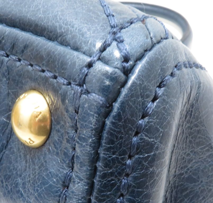 Prada Vitello Shine 2-Way Bag Blue Leather Handbag