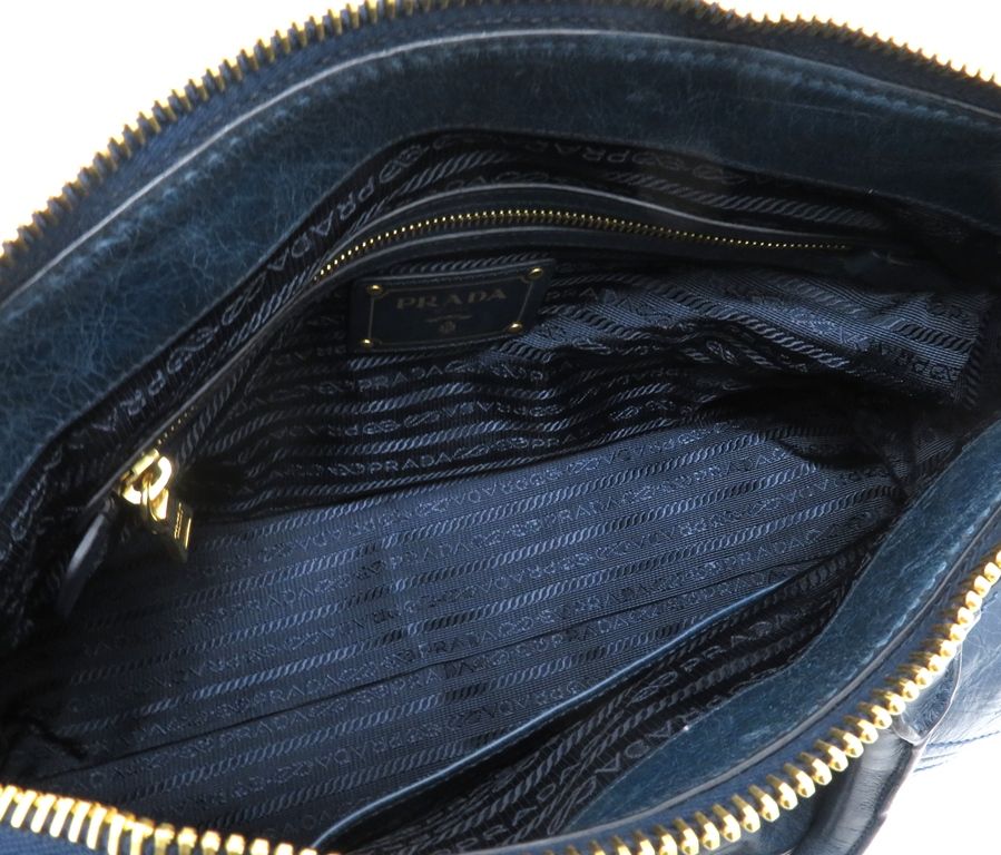 Prada Vitello Shine 2-Way Bag Blue Leather Handbag