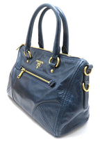 Prada Vitello Shine 2-Way Bag Blue Leather Handbag