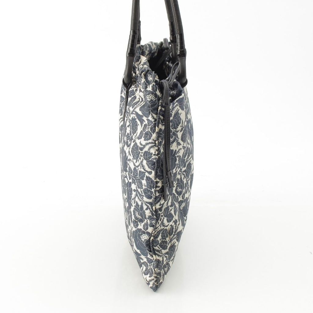 Prada Short Sleeve Silk Patent Triangle Logo Flower Drawstring Handbag White — view 4