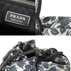 Prada Short Sleeve Silk Patent Triangle Logo Flower Drawstring Handbag White — view 8
