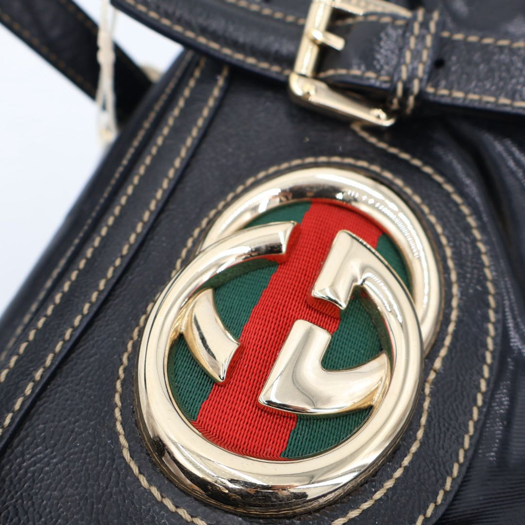 Gucci Sherry Line Interlocking G Tote Bag Black Patent Leather — view 5