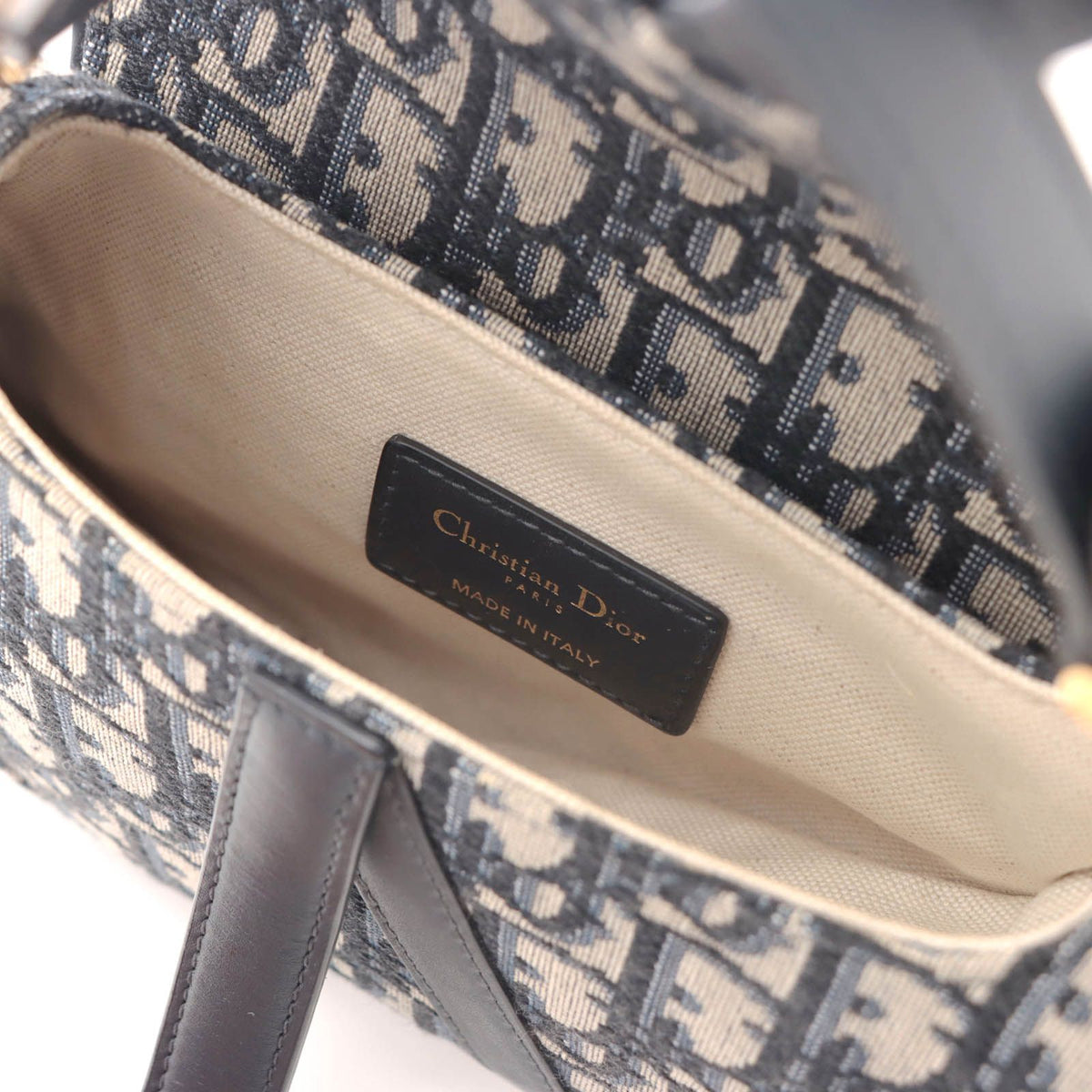 Dior Oblique Saddle 2-Way Shoulder Bag Navy Gold Jacquard Canvas — view 7