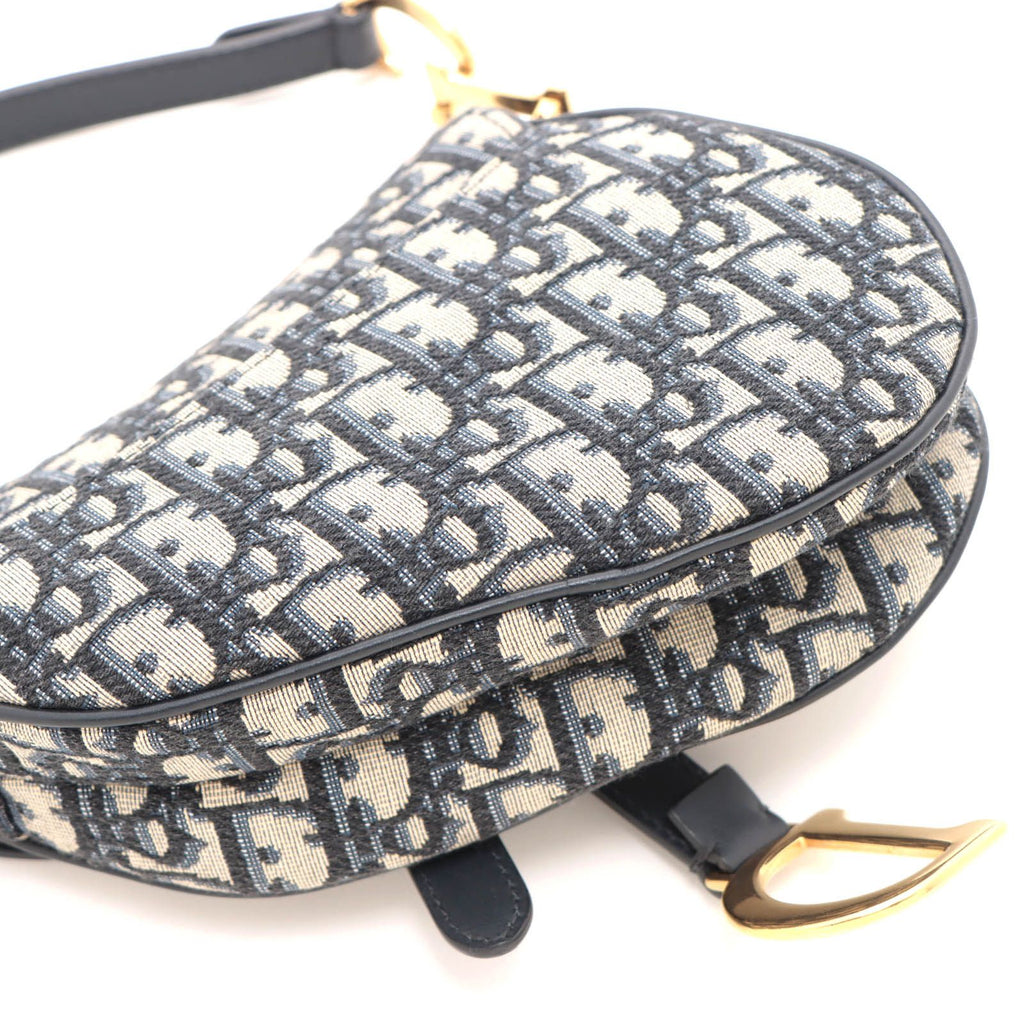 Dior Oblique Saddle 2-Way Shoulder Bag Navy Gold Jacquard Canvas — view 6