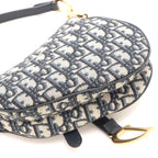 Dior Oblique Saddle 2-Way Shoulder Bag Navy Gold Jacquard Canvas — view 6